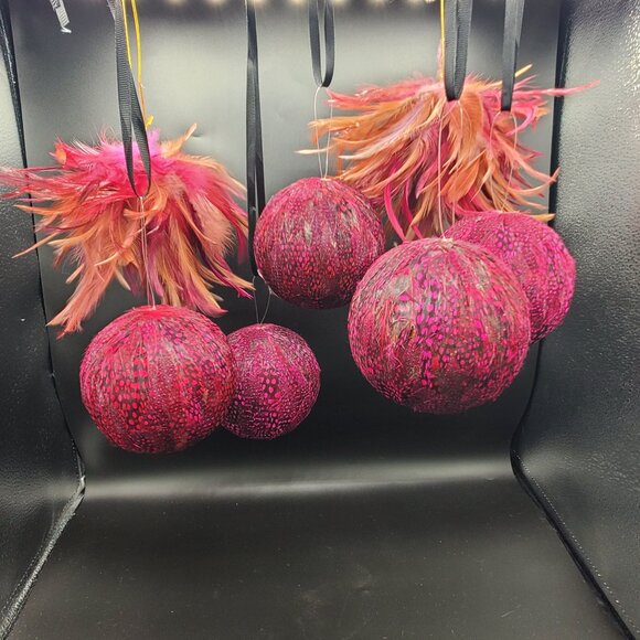 Pink Feathers Christmas Ornaments, Set of 7 - Picture 5 of 8